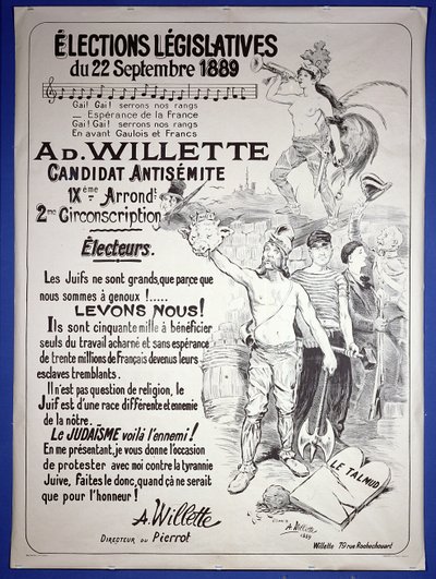 Poster ter promotie van de verkiezing van de kunstenaar in de wetgevende verkiezingen van september 1889 door Adolphe Leon Willette