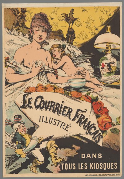 Werbeplakat: Le Courrier Français illustré in den Kiosken door Adolphe Leon Willette