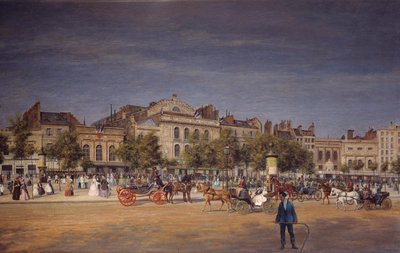 Algemeen zicht op de theaters van de tempelboulevard (detail) door Adolphe Martial Potemont
