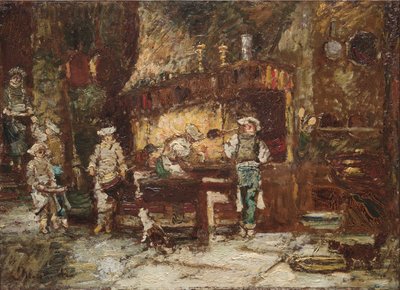 De keuken van Rôtisserie des Deux Paons door Adolphe Monticelli