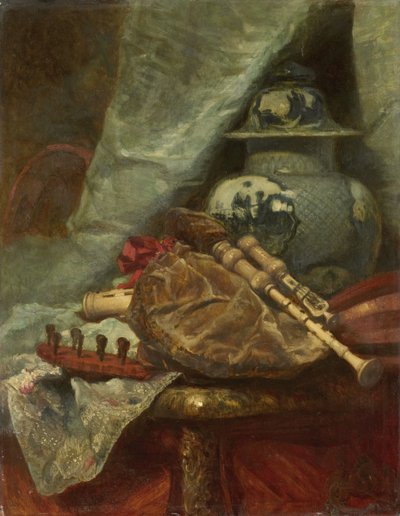 Stilleven met doedelzak door Adolphe Mouilleron