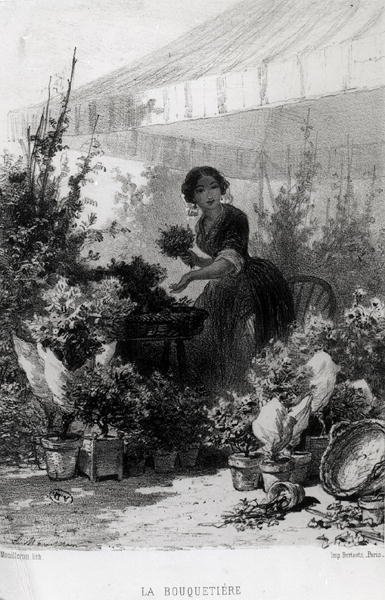 De bloemenverkoper, midden 19e eeuw door Adolphe Mouilleron