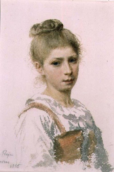 Portret van een jong meisje door Adolphe Ragon