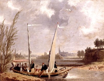Louis-Philippe en zijn familie in een boot in Neuilly door Adolphe Roehn