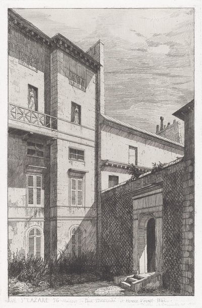 Rue St. Lazare 56, huis van Paul Delaroche en Horace Vernet door Adolphe Théodore Jules Martial Potémont