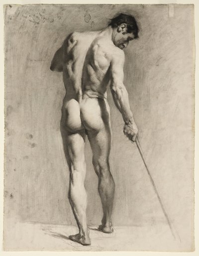 Levensstudie van een mannelijk naakt met een stok, c.1910-12 door Adolphe Valette