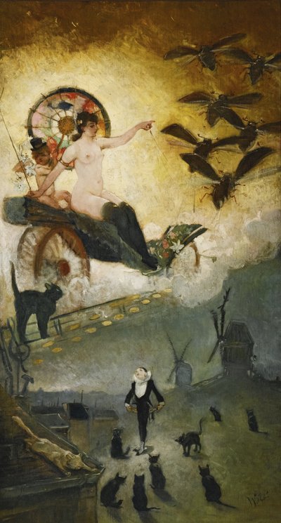 Afscheid van de negentiende eeuw. Ontwerp voor de decoratie van de cabaretlocatie Le Chat Noir in M door Adolphe Leon Willette