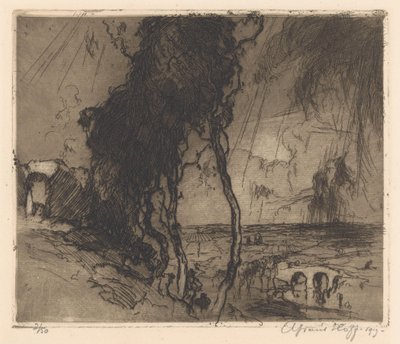 Landschap met onweerslucht door Adriaan J. van 