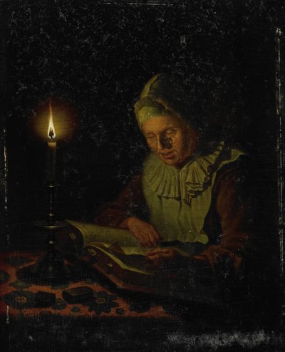 Lezende oude vrouw door Adriaan Meulemans