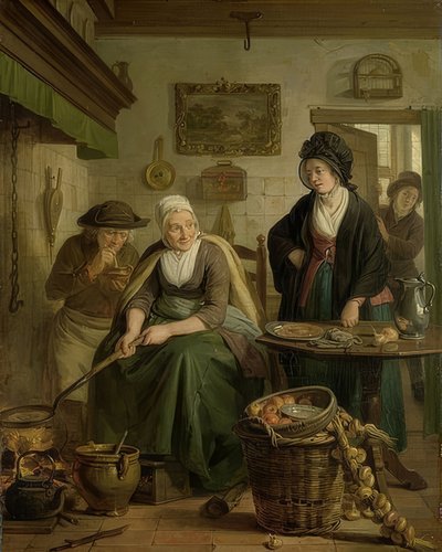 Vrouw bakt pannenkoeken door Adriaan de Lelie