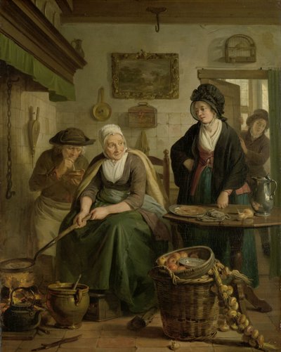 Vrouw bakt pannenkoeken door Adriaan de Lelie