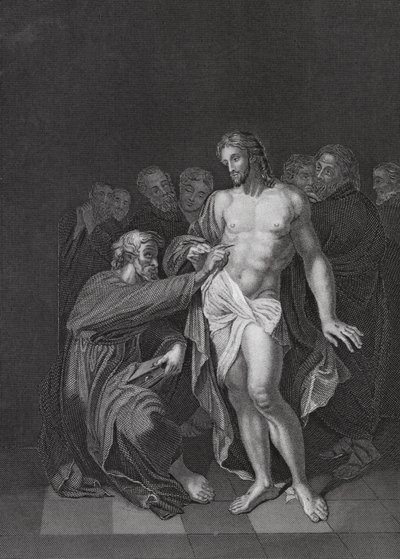 De Ongeloof van St. Thomas, Johannes, Hoofdstuk 20, verzen 26-29 (gravure) door Adriaan van der (after) Werff