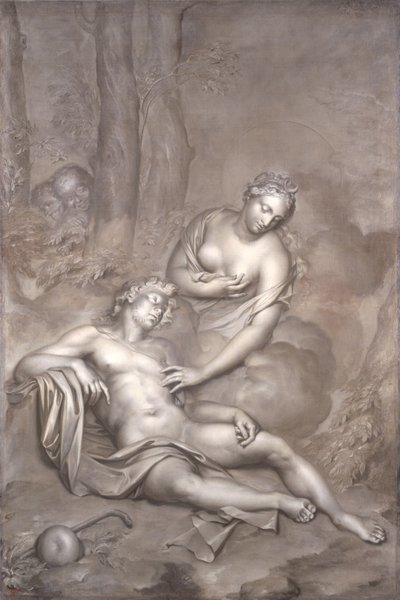 Luna (Diana) bezoekt de slapende Endymion door Adriaan van der Werff