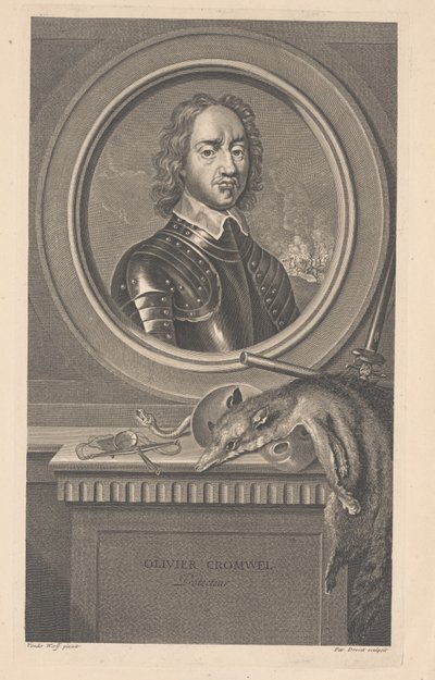 Oliver Cromwell, Protecteur, gegraveerd door Pierre Drevet door Adriaan van der Werff