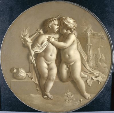 Twee putti met vlammen van liefde allegorie van liefde door Adriaan van der Werff