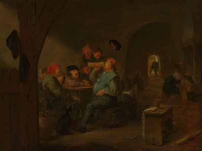Drinkpartij in een taverne door Adriaen Brouwer (manner of)