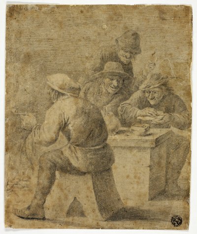 Vier boeren aan tafel door Adriaen Brouwer