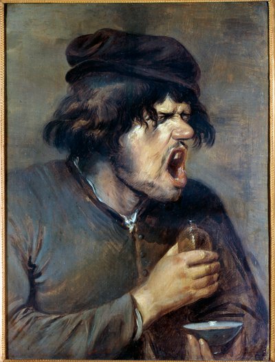 De slechte dokter Een man die klimt terwijl hij een medicijn drinkt (17e eeuw) Dijon, Musee des Beaux Arts door Adriaen Brouwer