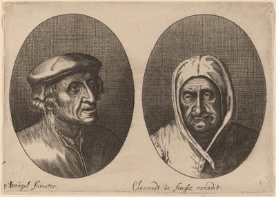 Hoofden van een boerenman en -vrouw door Adriaen Brouwer after Pieter Bruegel the Elder