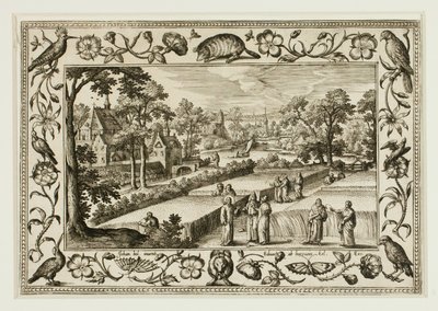 Christus en de discipelen in het veld, van landschappen met scènes uit het Oude en Nieuwe Testament en jachtscènes door Adriaen Collaert