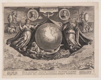Frontispice, uit Americae Retectio (De ontdekking van Amerika) door Adriaen Collaert