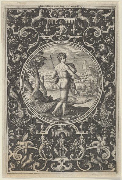 Juno in een Decoratief Frame met Grotesken, uit het Oordeel van Paris, ca. 1580-1600 door Adriaen Collaert
