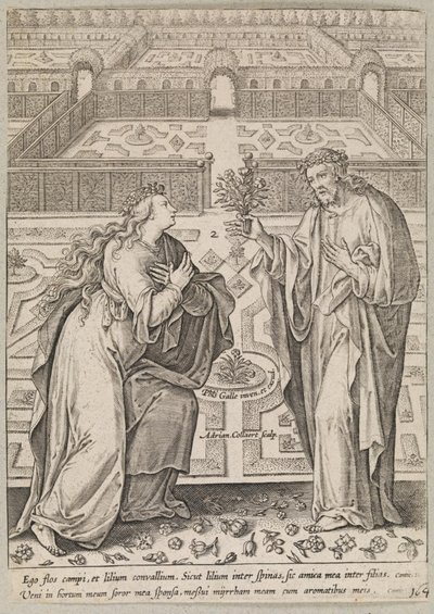 Christus en zijn bruid, Ecclesia, in een tuin door Adriaen Collaert