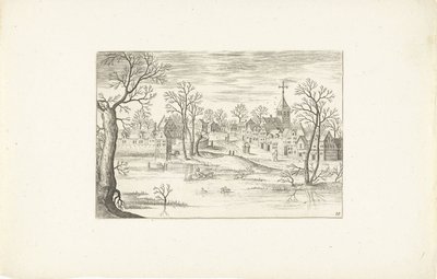 Landschap een vijver door Adriaen Collaert