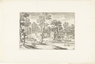Landschap met de Emmaüsgangers door Adriaen Collaert