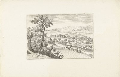 Landschap met een korenveld door Adriaen Collaert