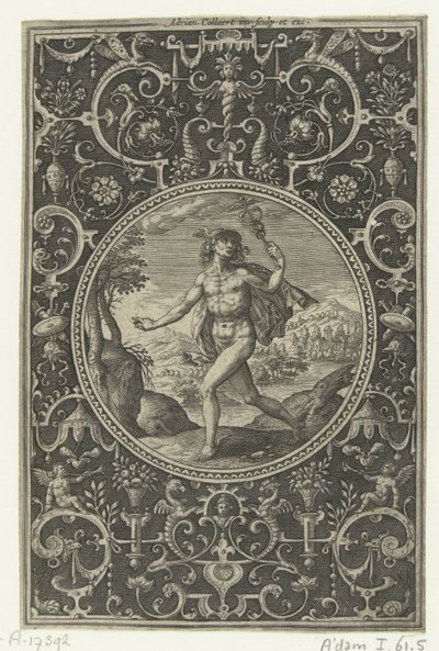 Medaillon waarin Mercurius met zijn staf in zijn hand door Adriaen Collaert