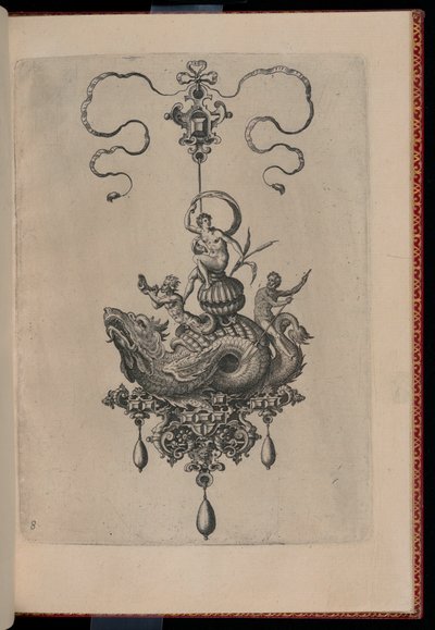 Plaat 8, uit Bullarum Inaurium, Hangers, Oorbellen, enz. Ontwerpen van de Meest Bekwame Aard, Deel Twee door Adriaen Collaert