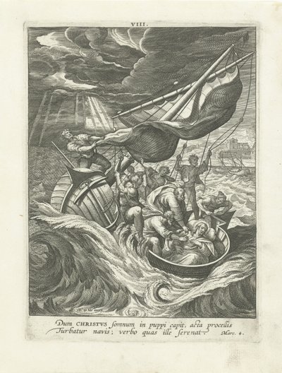 Storm op het Meer van Galilea door Adriaen Collaert