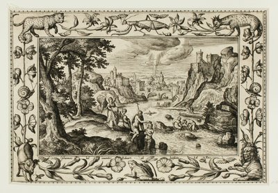 De doop van Christus, uit Landschappen met scènes uit het Oude en Nieuwe Testament en Jachtscènes door Adriaen Collaert