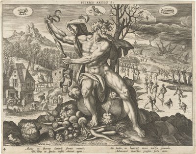 Winter Hiems Aeolo s. (titel op object) De vier seizoenen (serie titel) door Adriaen Collaert