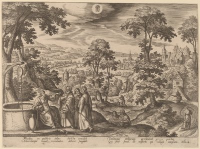 Christus en de vrouw van Samaria door Adriaen Collaert after Hans Bol