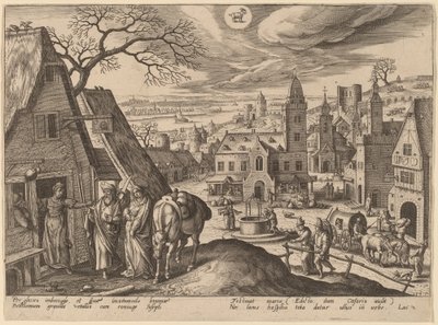 De Maagd en Jozef in de herberg door Adriaen Collaert after Hans Bol