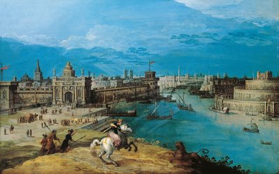 De leeuw jagen bij de poorten van Babylon door Adriaen I van Nieulandt