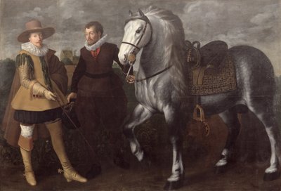 Portret van een Heer met Zijn Paard en Knecht, 1624 door Adriaen I van Nieulandt