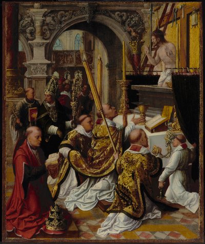 De Mis van Sint Gregorius de Grote (540-604) door Adriaen Isenbrandt or Isenbrant