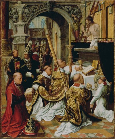 De mis van Sint Gregorius de Grote, ca. 1510-1520 door Adriaen Isenbrandt or Isenbrant