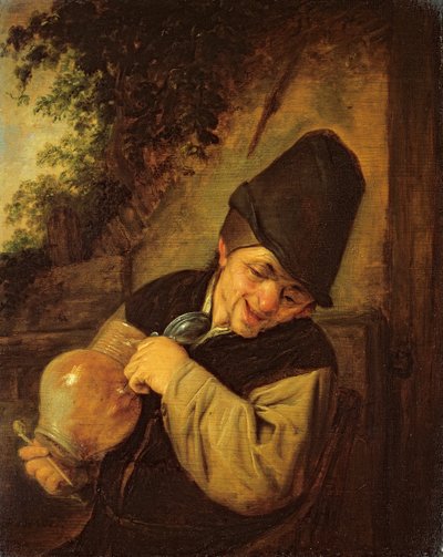 Een boer met een kruik en een pijp, ca. 1650-55 door Adriaen Jansz. van Ostade