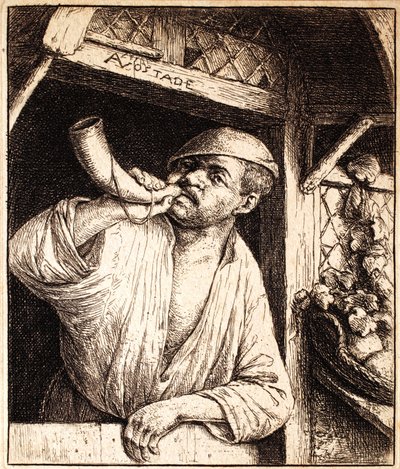 Bakker die zijn Hoorn Blaast, ca. 1670 door Adriaen Jansz. van Ostade