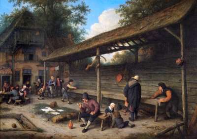 Binnenplaats van een Herberg met een Potspel door Adriaen Jansz. van Ostade