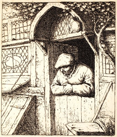 Man Leunend op Zijn Deur door Adriaen Jansz. van Ostade