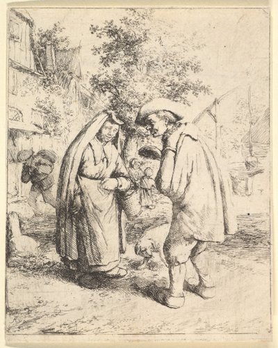 Man die met een vrouw praat, 1610-85 door Adriaen Jansz. van Ostade