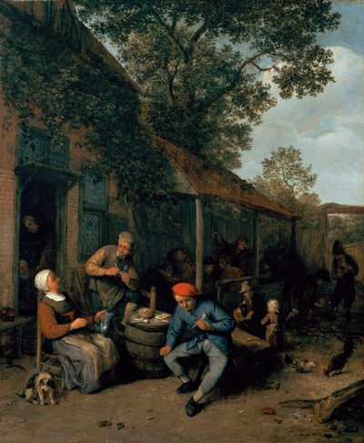 Boeren roken en feesten buiten een taverne, 1676 door Adriaen Jansz. van Ostade