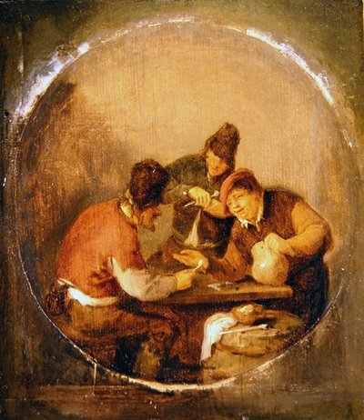 Drie boeren drinken en roken in een taverne door Adriaen Jansz. van Ostade
