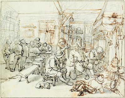 Een groep boeren in een taverne door Adriaen Jansz. van Ostade