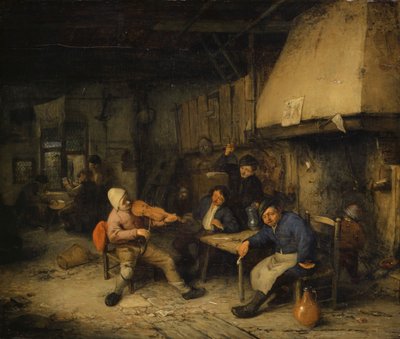 Vioolspeler en drinkende boeren in een taverne, 1663 door Adriaen Jansz. van Ostade